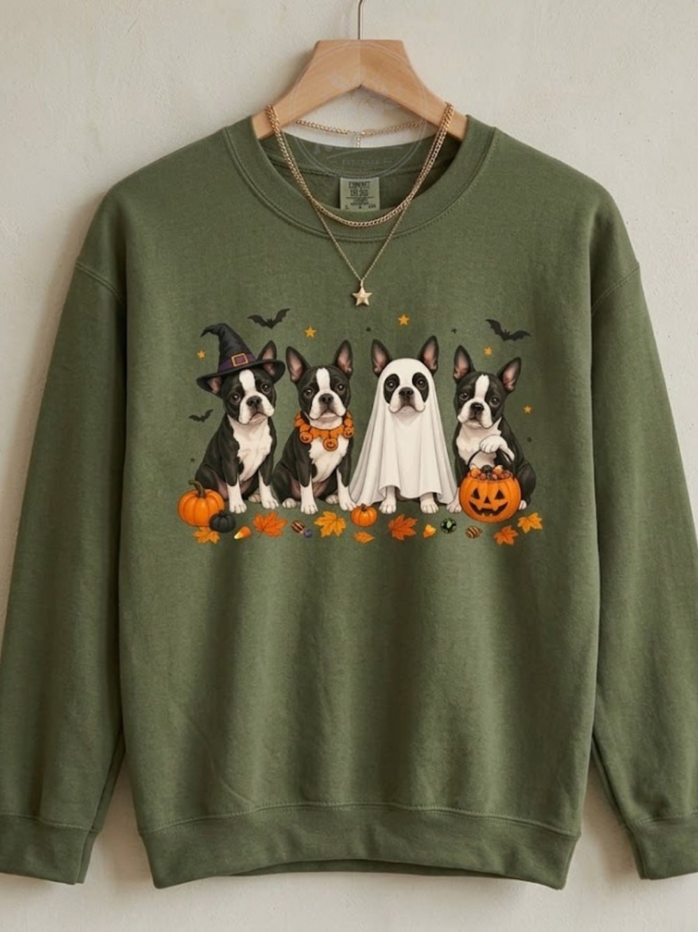 Forest Green Halloween Boston Terrier Sweatshirt
